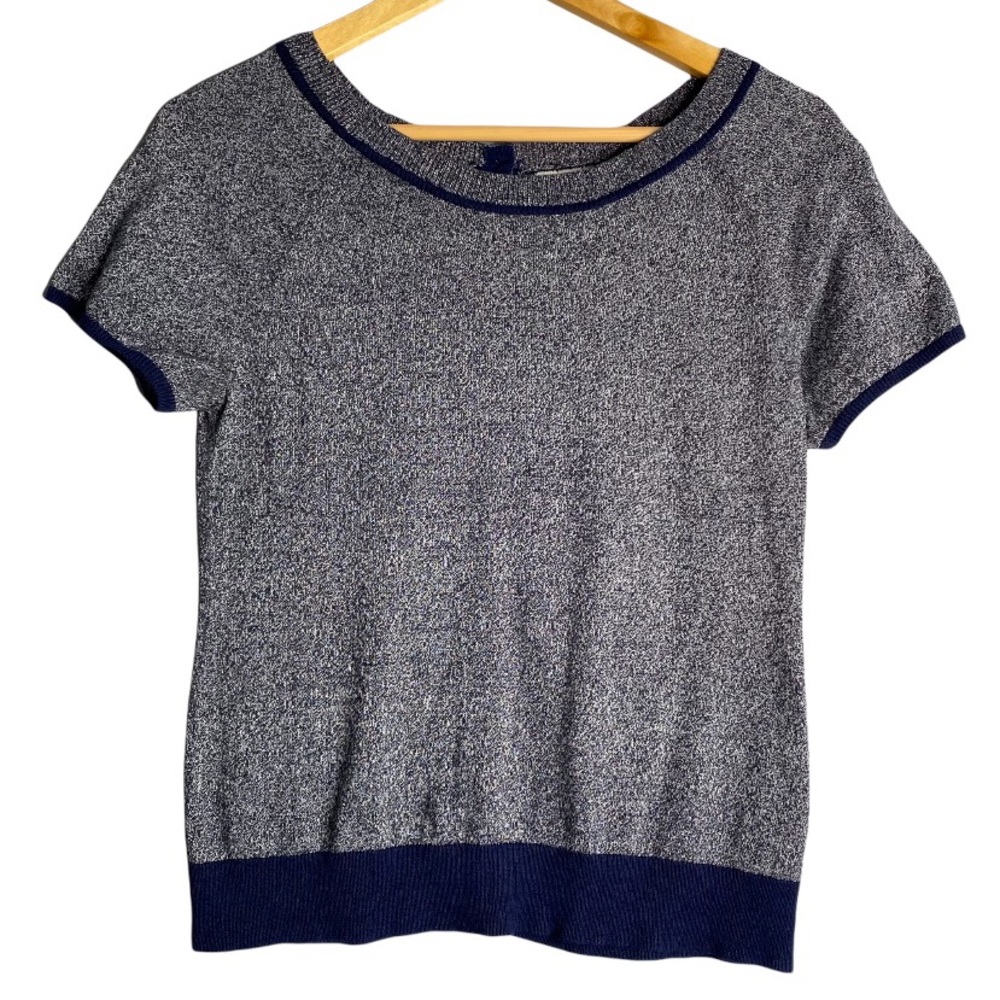 Anthropologie Navy & Heather Gray Short-Sleeve Crewneck Sweater